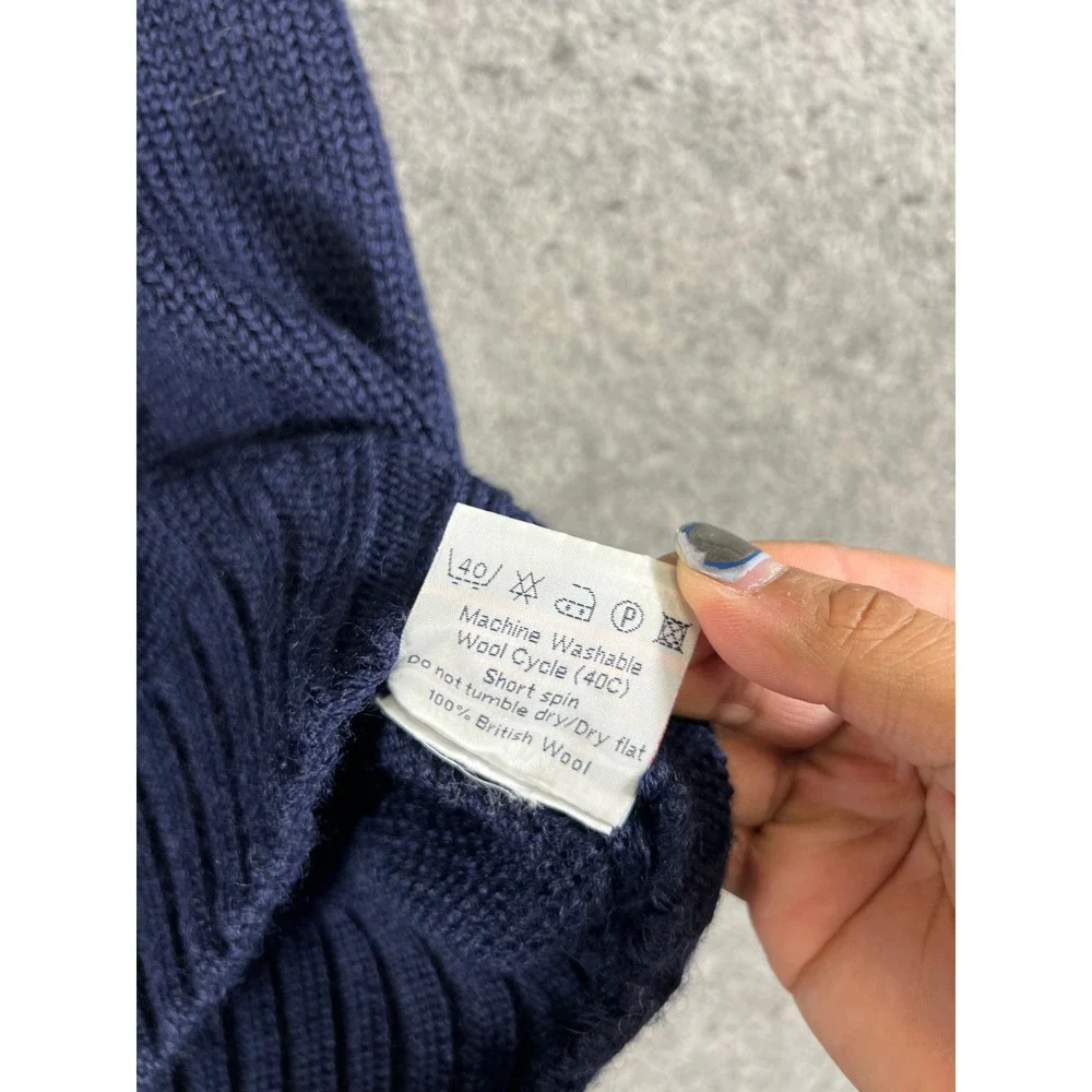 WoolOvers Sweater Mens Large Blue British Wool Chunky Knit Pullover Minimalist